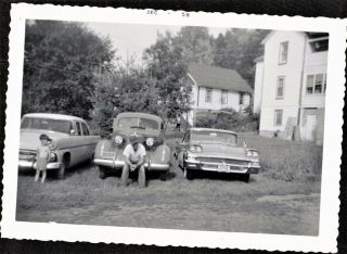 Antique Vintage Photograph Little Boy W/ Man Sitting On Bumper Of Antique Car
