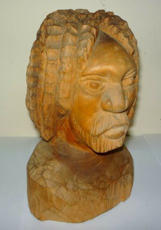 Vtg African Hand - Carved Wood Figural Bust/statue Of A Man With Dreadlocks