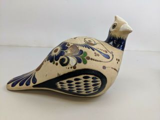 Vintage Mexican Stoneware Pottery Tonala Signed Vintage Bird Hand Painted