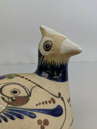 Vintage Mexican Stoneware Pottery Tonala signed Vintage Bird Hand Painted 2