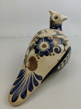Vintage Mexican Stoneware Pottery Tonala signed Vintage Bird Hand Painted 3