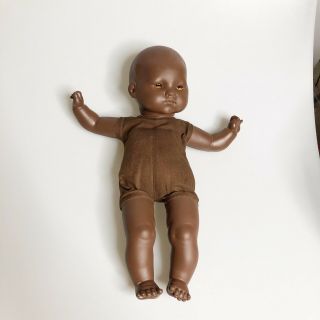 Vintage African American Black Baby Doll Sleep Orange Eyes Hard Plastic Soft Tor
