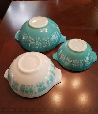 3 Vintage Pyrex Mixing Bowls,  Amish Butterprint,  442,  443,  444