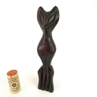 Mid Century Modern Tiki Cat Alii Woods Honolulu Hand Carved 6 " Siamese Figurine