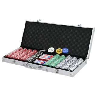 500pcs Pro Poker Chips Set W/2 Cards,  5 Dices,  Aluminum Carry Case Table Game