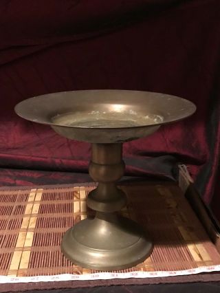 Vintage Solid Brass Heavy Pedestal Bowl Dish 9 1/4 " X8 1/4 "