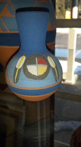 South Dakota Authentic Indian Vase Sioux Native American Blue Dream Catcher