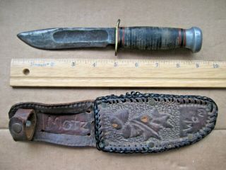 Vintage Marbles Gladstone Fixed Blade Knife W Sheath Cleaned / Owner Marked