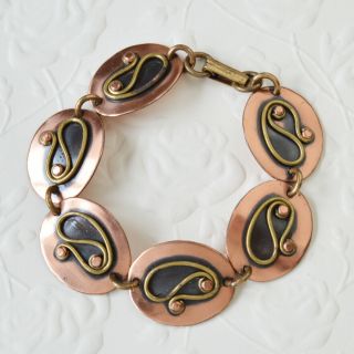 Signed Vintage Modernist Winifred Mason Chenet Copper Link Bracelet