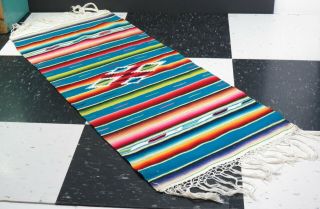 Vintage Woven Mexican Saltillo Serape Blanket Rug Table Runner 37 " X 12 "