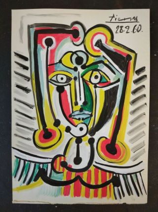 Drawing On Vintage Paper Signed Pablo Picasso