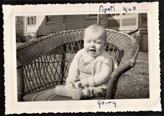 Vintage Antique Photograph Adorable Baby Sitting In Wicker Chair Crying