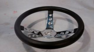Vintage Black & Chrome 13 1/2 " X 3 1/2 " Racing Steering Wheel - Removable Wheel