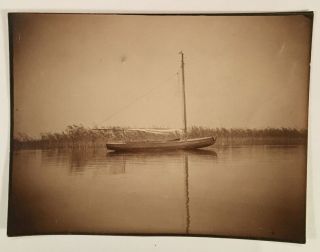 Vintage 1916 B&w Peaceful Photo Of Sail Boat On Lake In Blankensee Germany 3381