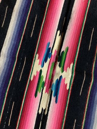 Vintage Rainbow Mexican Saltillo Serape Wool Table Runner Rug 22” X 46”,  fringe 2