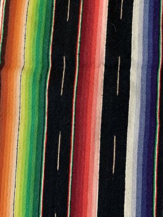 Vintage Rainbow Mexican Saltillo Serape Wool Table Runner Rug 22” X 46”,  fringe 3