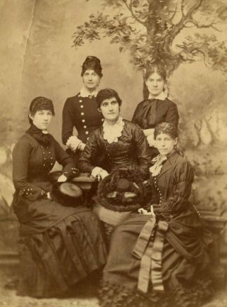Antique Photo Cabinet Card Group Of Young Women Backstamp Beals Elgin Ill