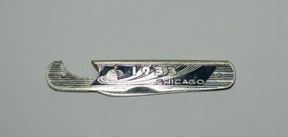1933 Chicago World Fair 3 " Knife With A Bottle Opener Etched P.  Co.  Lic N Y