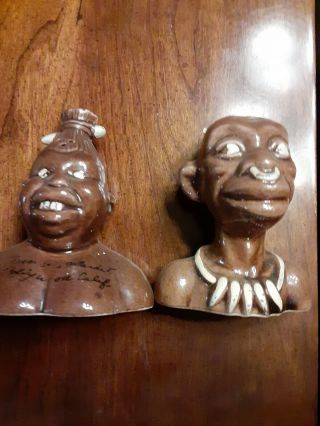 Vintage Figural Salt Snd Pepper Shakers African Male N Female Kitch
