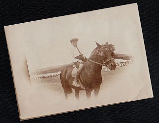 Vintage Antique Photograph Young Man / Boy Riding On Horse