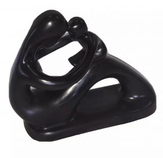 African Sculpture Hand Carved Black Soapstone of Mother Child 7 