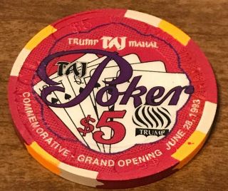 Trump Taj Mahal $5 Casino Chip Commemorative Grand Opening Poker Donald Trump