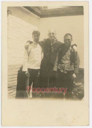 China 1934 Photograph Chefoo Us Navy Sailor Bar Boys Taiping Alley Yantai