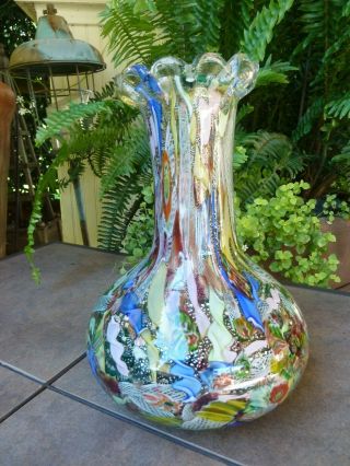 Vintage Large Murano Glass Tutti Frutti Millefiori Art Glass Vase