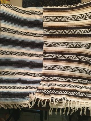 Vguc - Vintage - (2) 48” X 69” Mexican Serape Blanket Striped Cotton Latin Textiles