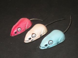 3 Vintage 1950s Tin Mouse Friction Wind Up Toy Made In Japan Metal