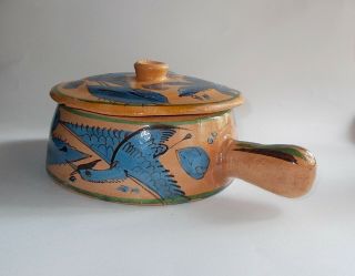 Vintage 30s Mexican Tlaquepaque Pottery Bean Pot / Bowl - Fantasia Design - Folk Art