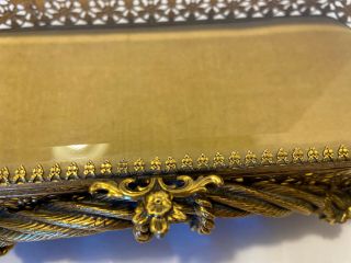 Vintage Ornate Ormolu Jewelry Casket Trinket Box - Beveled Glass - Extra Long 3