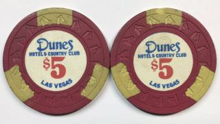Vintage Dune ' s Hotel & Country Club $5 Poker Chips - Las Vegas,  NV 2