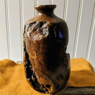 Vintage 1960 ' s/70s Mid Century Modern Burl Wood Turned Handmade Vase 3