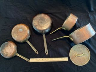 Antique Set Of 6 Vintage Portugese Copper Pots & Pans