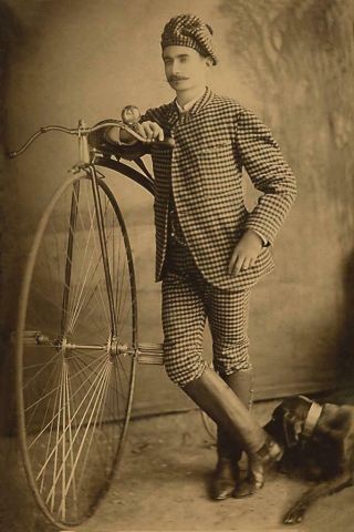 Antique Studio Photo.  Man Posing W/ High Wheeler Bicycle.  Photo Print 4x6