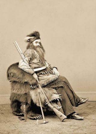 Antique Photo.  Hunter Seth Kinman In Grizzley Bear Chair.  Photo Print 5x7