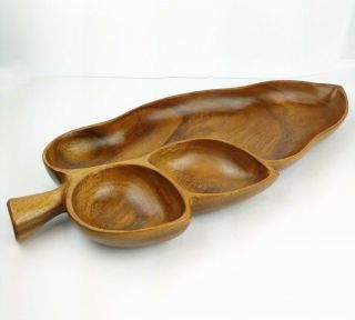 Vintage Monkey Pod Wood Snack Platter Serving Dish Tray Leaf Shaped Handmade