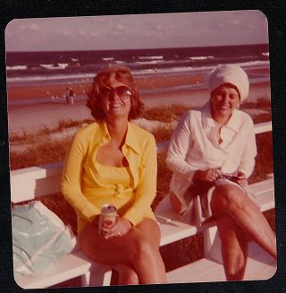 Vintage Photograph Two Women Sitting On Bench At The Beach
