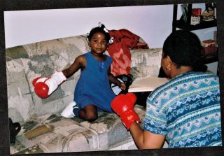 Vintage Photograph Adorable Little African American Girl Boxing With Mom