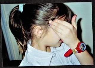 Vintage Photograph Little Girl In Watch Up Close Covering Face