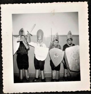 Antique Vintage Photograph Cute Little Boys In Costumes - Swords Shields Hats