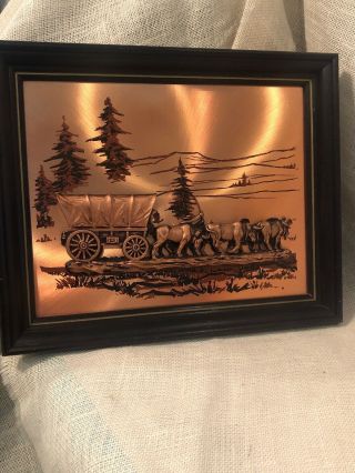 Vintage Picture Frame 3d Copper Art Horse Wagon Rare Western Cowboy John Louw 76