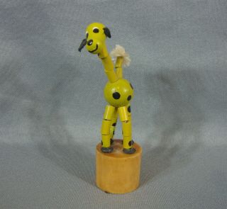 Vintage Yellow Black Spotted Dog Wooden Push Up Collapsible Toy Great