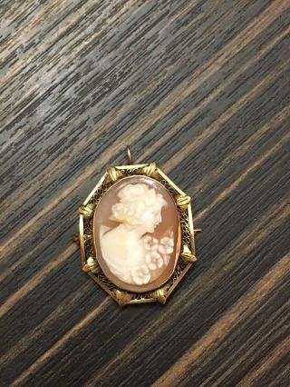 Vintage Small 14k Yellow Gold Cameo Brooch/pendant
