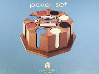 Michael Graves Poker Chip Set With Wood Caddy Vtg Nib