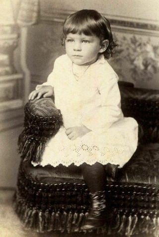 Antique Cabinet Photo Darling Little Girl On Fringed Chair By Ayer Of Boston Ma