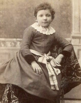 Antique Cabinet Photo Young Victorian Girl W Lace Collar Sash Bluffton Oh