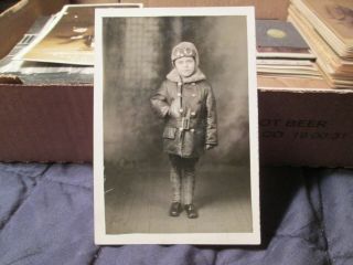 Early Photo Of Small Boy Or Girl Dressed As Ww1 Aviator Pilot,  Motorcycler ?