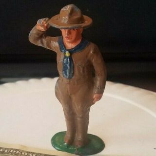 Vintage Cast Iron Boy Scout Saluting Toy Soldier Appr.  3.  25 Inches
